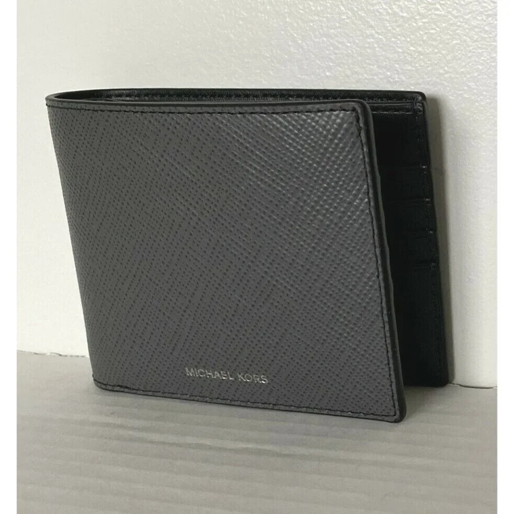 New Michael Kors Harrison Men's Slim Billfold wallet Leather Greyhound
